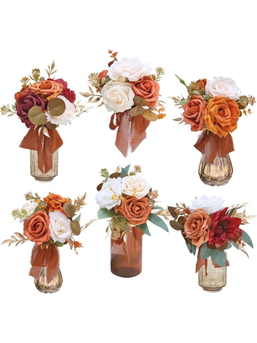 6Pcs Burnt Orange Floral Centerpieces for Weddings & Events - Table Decor